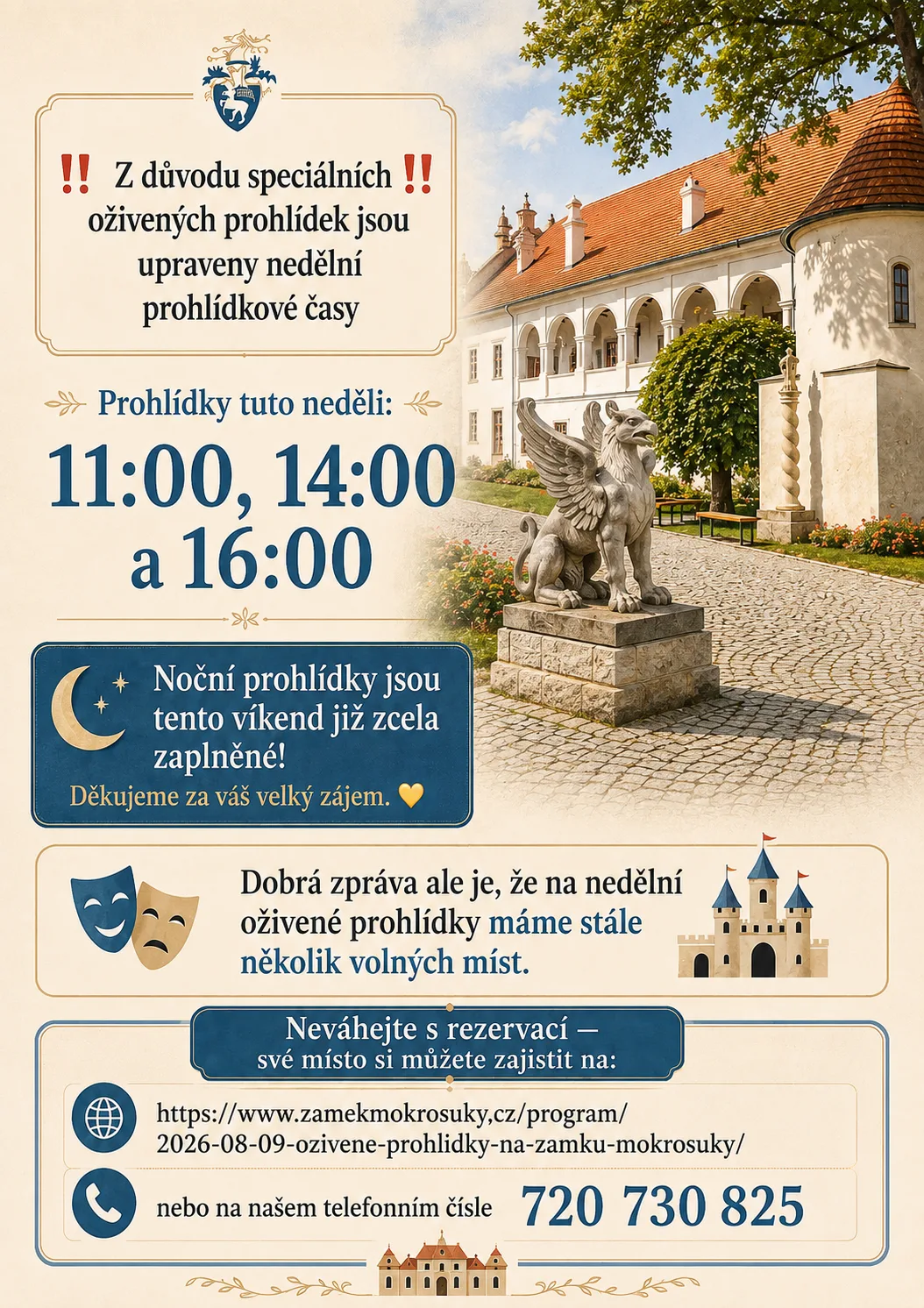 Noční prohlídky vyprodané, nedělní prohlídky v jiný čas!