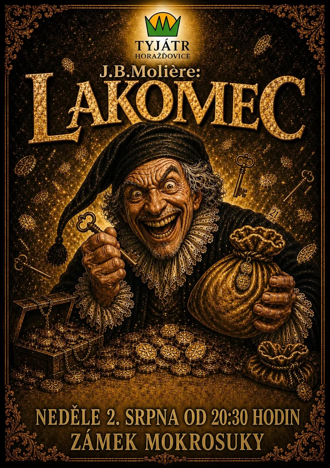 Leták — Molière - Lakomec v podání Tyjátr Horažďovice